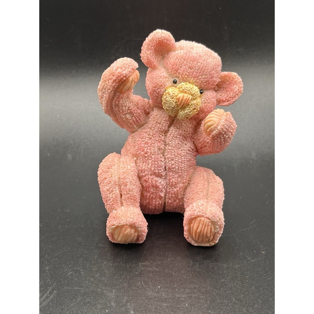 Vtg 1990's K Collection Textured‎ Resin Pink Cute Teddy Bear Figurine 3.75"